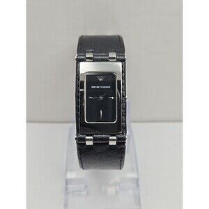 Emporio Armani AR5496 Black Dial Tank Quartz Watch Leather Strap New Battery